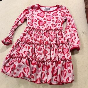 Pink Heart Patterned Kids Dress